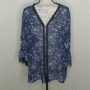 T Tahari Sheer Floral Top